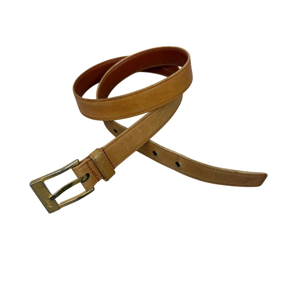 Yves Saint Laurent Belt Mens 34/85 Tan Leather Logo Buckle 2146-3 Vintage